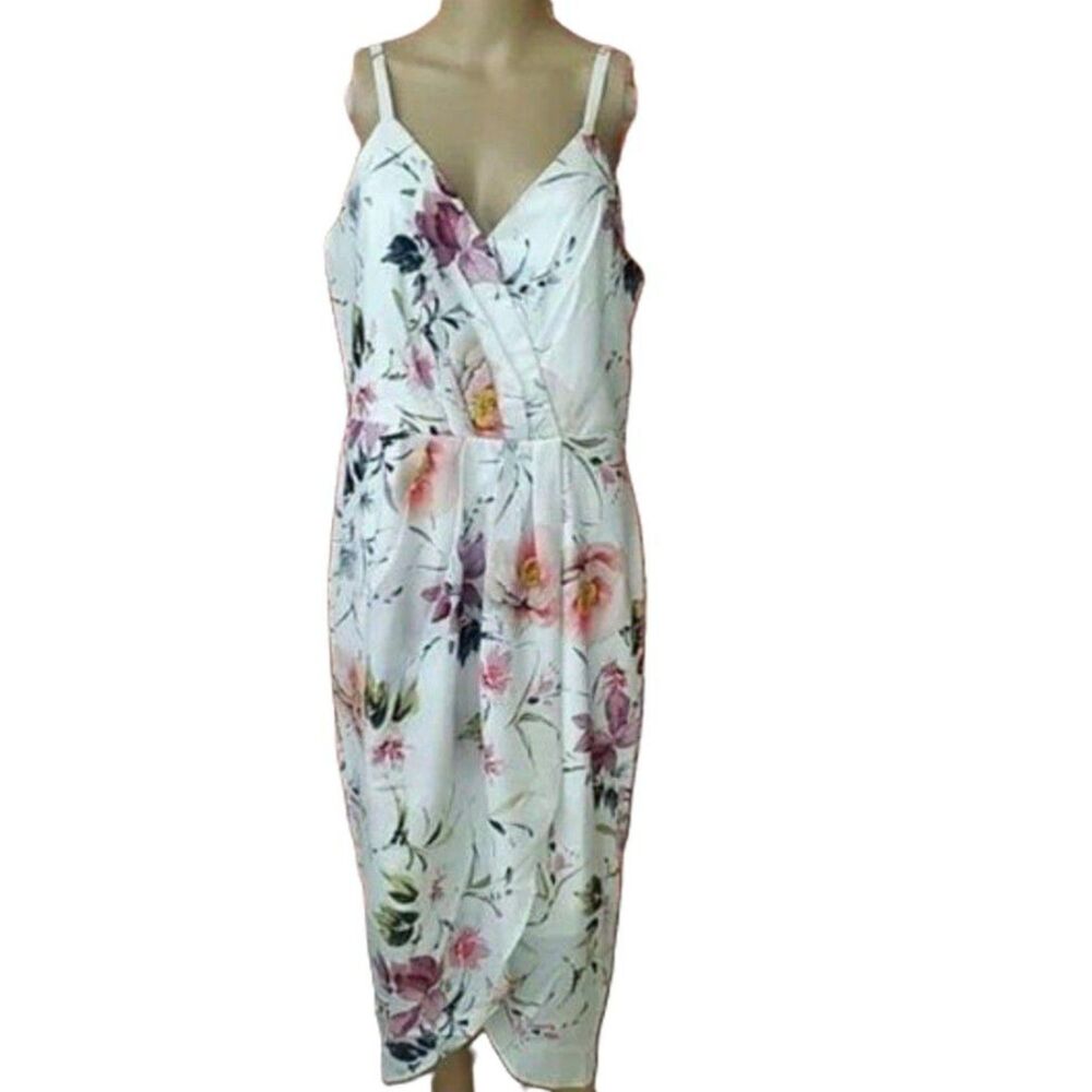 City Chic Darling Fields Floral Faux Wrap Midi Dress Size 12 NWT